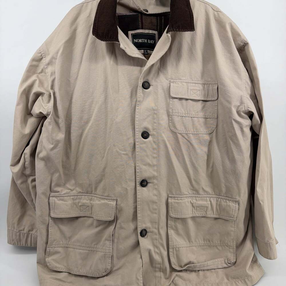 North Bay Mens XL Chore Jacket Khaki Corduroy Collar Barn Coat Outdoor Utility